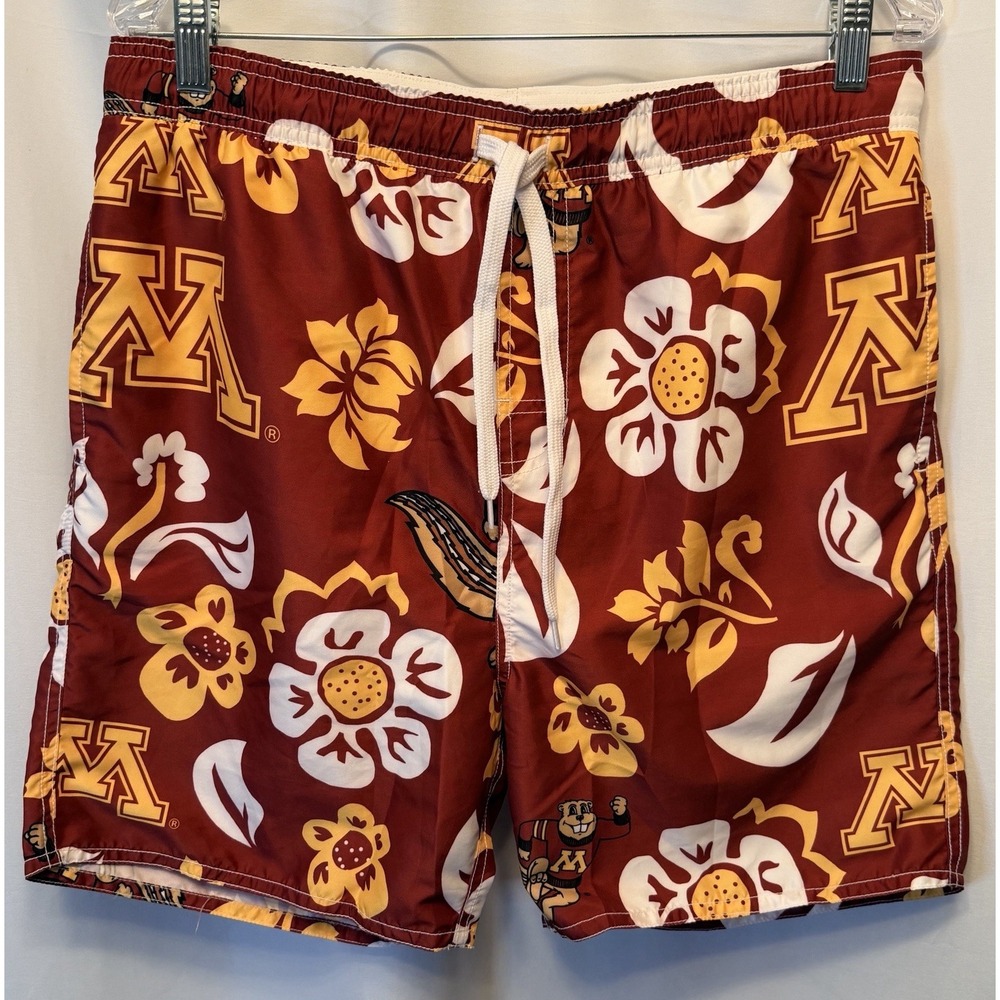 NWT Wes & WIlly Minnesota Gophers Men's Swim Trunks Size Large Lined Maroon Gold
